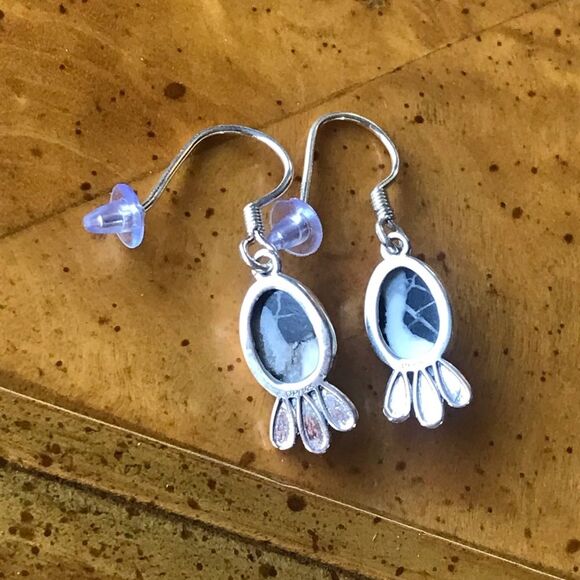 Natural White Buffalo Sterling Silver Feather Earrings - Picture 6 of 8